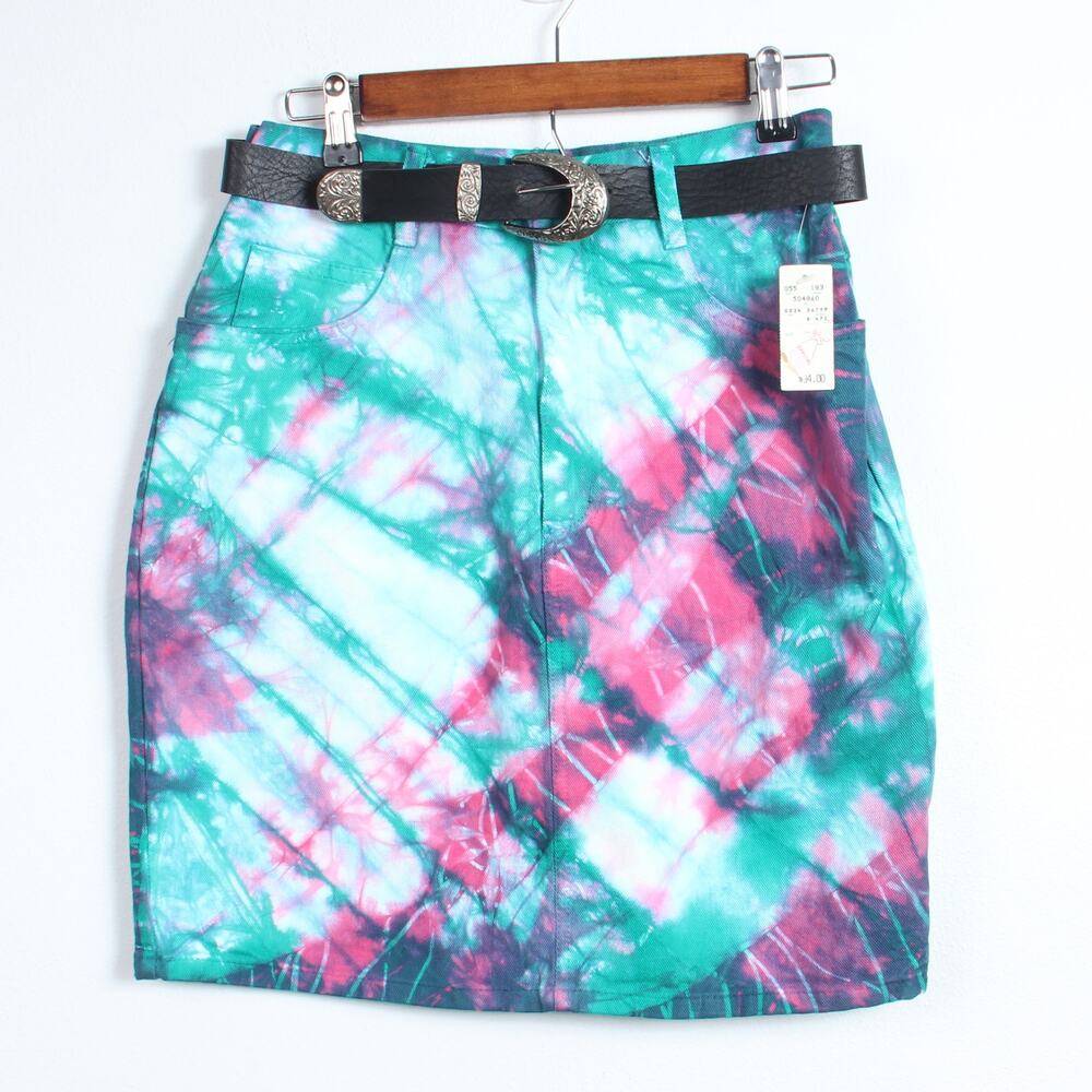 Vintage Tie-dye denim 90s Paris Sport Club skirt 7 NWT